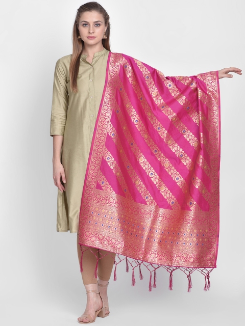 

Dupatta Bazaar Pink & Gold-Coloured Banarasi Silk Woven Design Dupatta