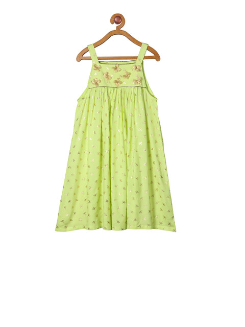 

Miyo Girls Lime Green Printed A-Line Dress