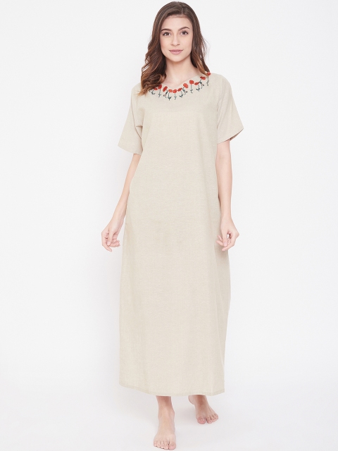 

The Kaftan Company Beige Embroidered Nightdress