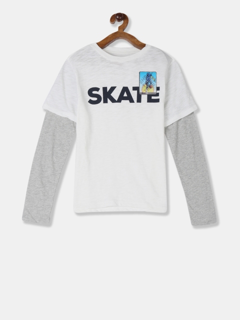 

GAP Boys White Printed Round Neck T-shirt