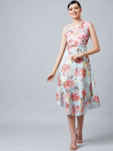 

Athena Women Pink Printed Fit and Flare Dress
