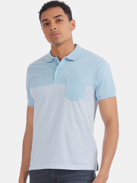 

Ruggers Men Blue & White Striped Polo Collar T-shirt