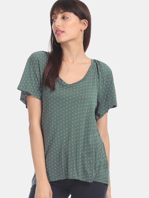 

GAP Women Green Printed A-Line Top