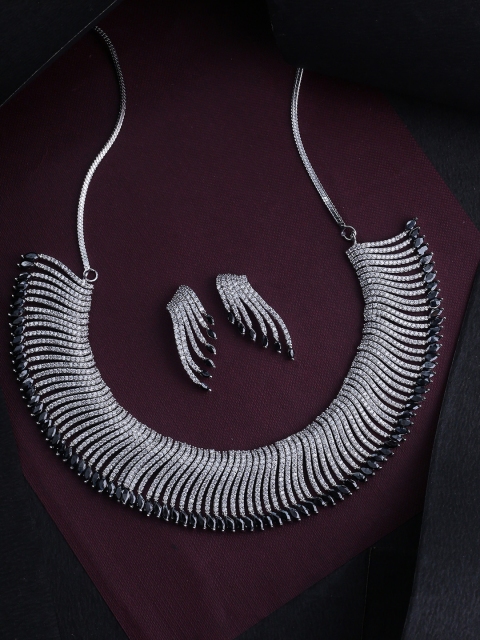 

Voylla Silver-Plated White & Black CZ-Studded Handcrafted Jewellery Set