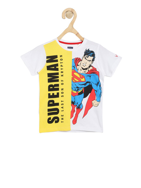 

Allen Solly Junior Boys White & Yellow Super Man Printed Round Neck T-shirt