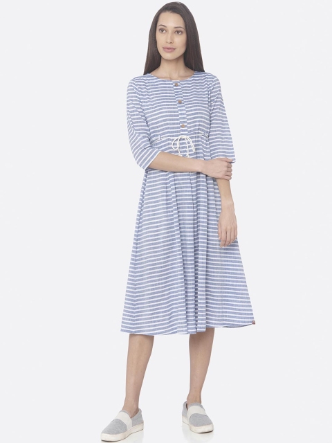 

RAISIN Women Blue & White Striped A-Line Dress