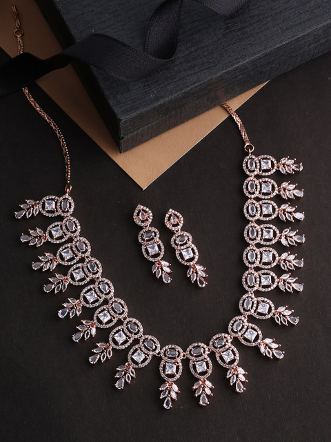 

Voylla Rose Gold-Plated & White CZ-Studded Handcrafted Jewellery Set