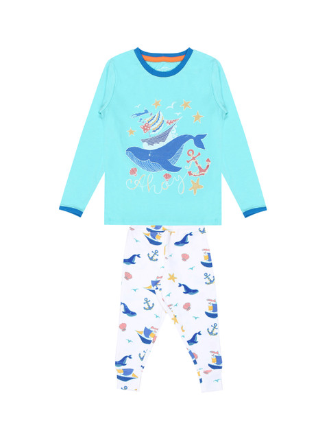 

Nap Chief Kids Turquoise Blue & White Printed Night Suit