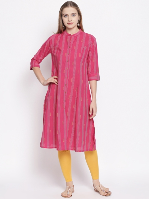 

RANGMANCH BY PANTALOONS Women Pink Striped Straight Kurta