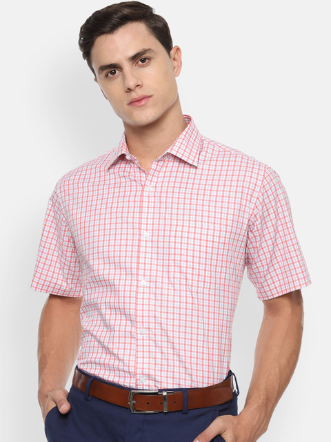 

Van Heusen Men Coral Orange & White Regular Fit Checked Formal Shirt