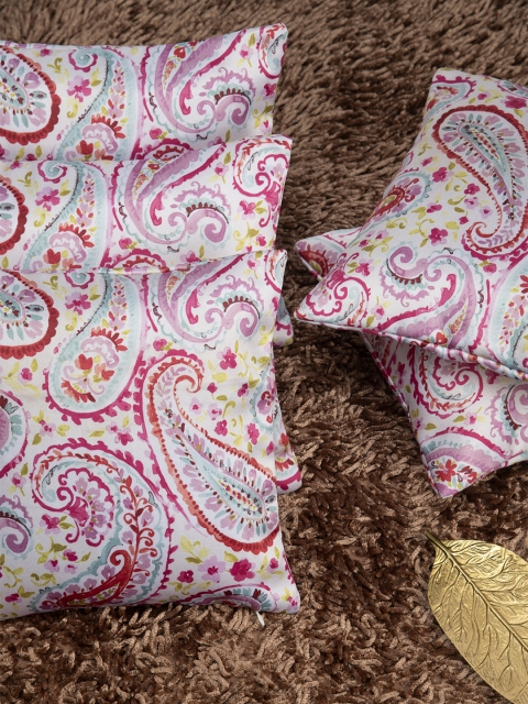 

HOUZZCODE Pink & Off-White Set of 5 Ethnic Motifs Square Cushion Covers