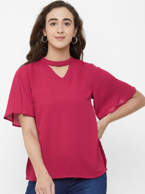 

109F Women Pink Solid A-Line Top