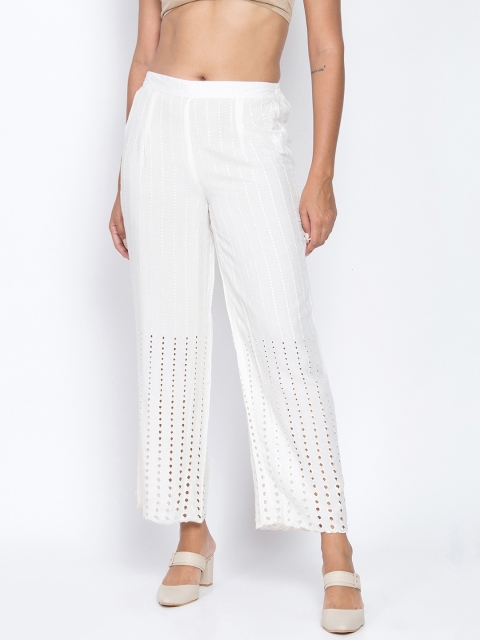 

Be Indi Women White Self Design Straight Palazzos