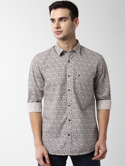 

Peter England Casuals Men Beige & White Slim Fit Printed Casual Shirt