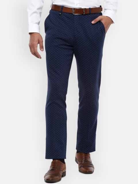 

V Dot Men Navy Blue Slim Fit Printed Regular Trousers