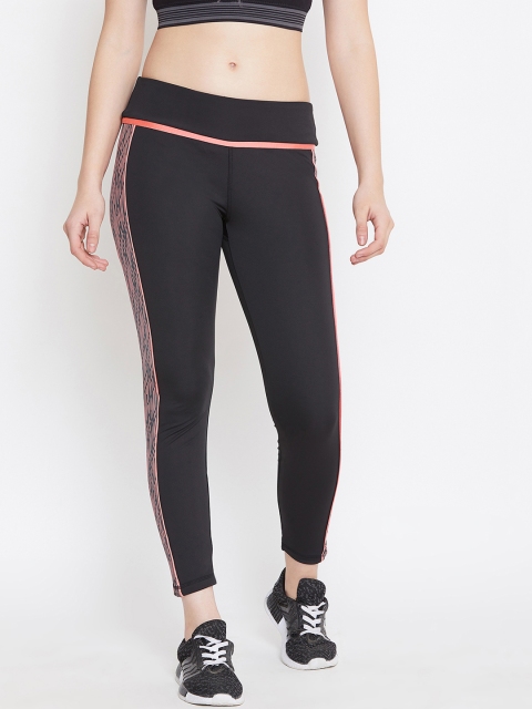 

PERFKT-U Women Black & Peach-Coloured Side Striped Rapid-Dry Training Tights