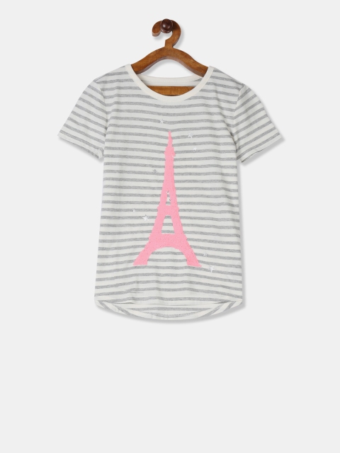 

GAP Girls White Striped Round Neck T-shirt