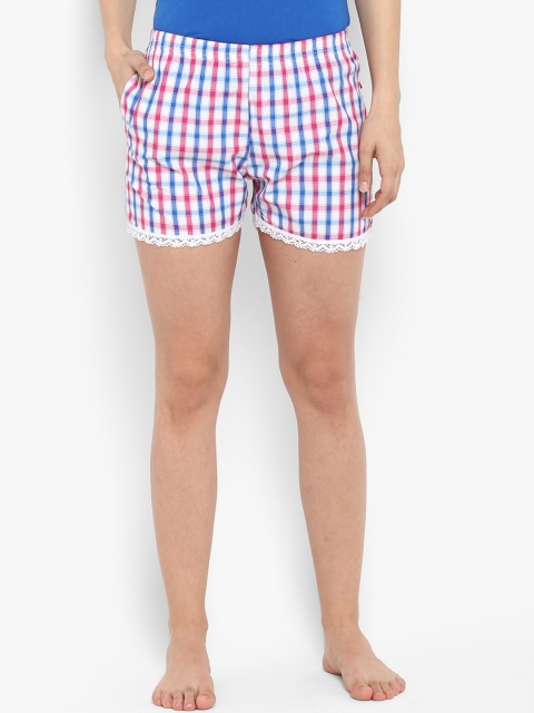 

Curare Women Pink & White Checked Lounge Shorts