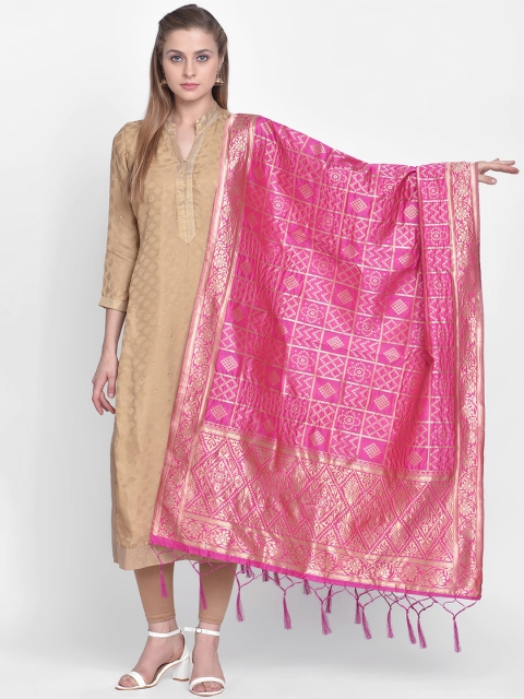 

Dupatta Bazaar Pink & Gold-Coloured Woven Design Banarasi Silk Dupatta