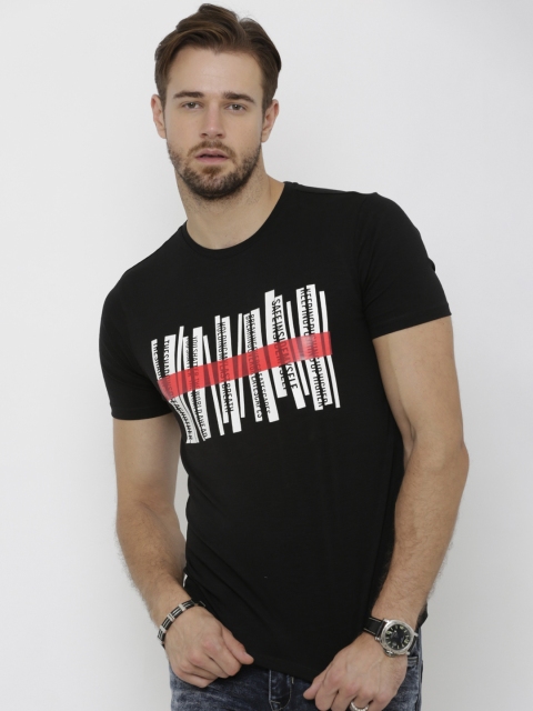Rex Straut Jeans Men Black & White Printed Round Neck T-shirt