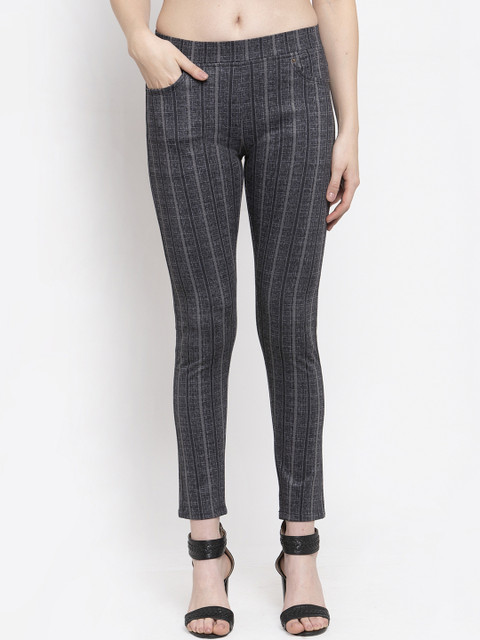 

Westwood Women Black & Grey Checked Slim-Fit Treggings