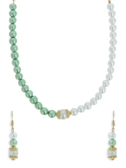 

AKSHARA Girls White & Green Beaded Handcrafted Jewellery Set