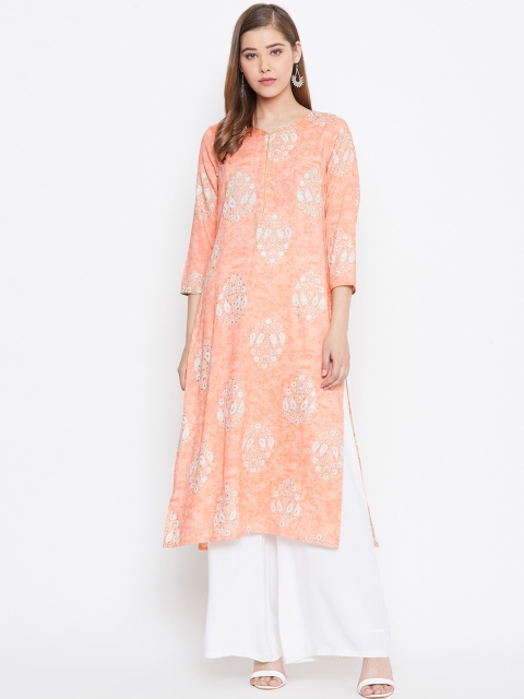 

Be Indi Women Orange Printed Straight Kurta