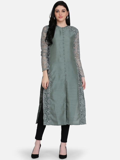 

Ojjasvi Women Olive Green Solid Straight Kurta