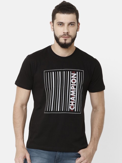 

ELEGANCE Men Black Printed Round Neck T-shirt