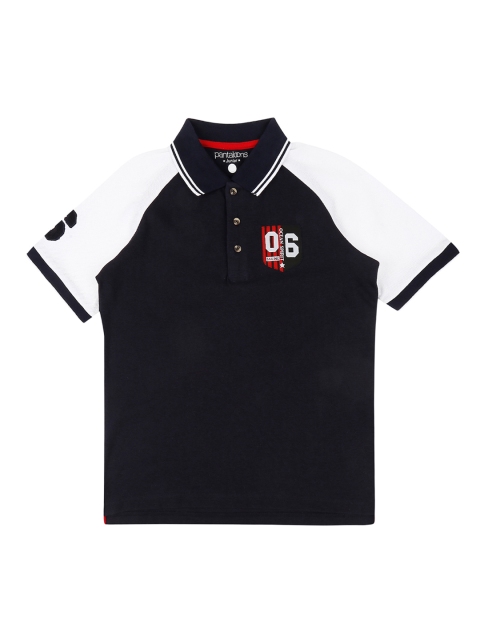 

Pantaloons Junior Boys Navy Blue Solid Polo Collar Pure Cotton T-shirt