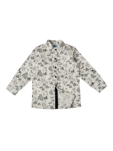 

Kid Studio Boys Cream-Coloured & Black Regular Fit Printed Casual Shirt