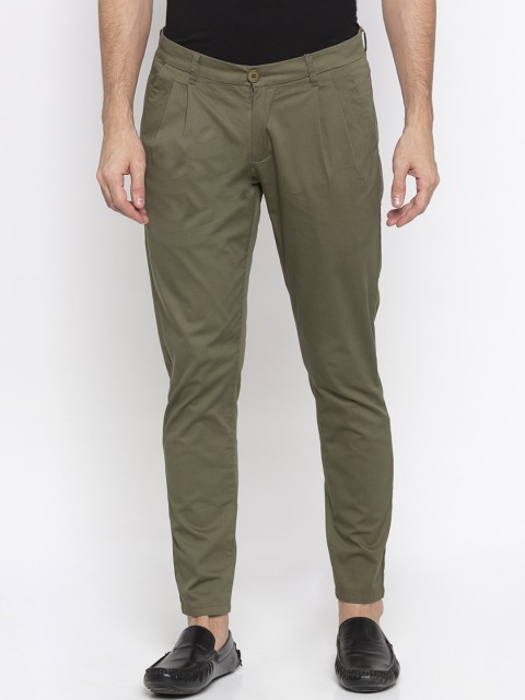 

SPYKAR Men Olive Green Tapered Fit Solid Regular Trousers