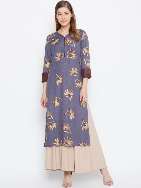 

Be Indi Women Blue Printed Straight Kurta