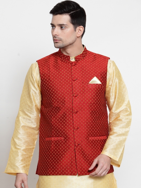 

NEUDIS Men Red Woven Design Nehru Jacket