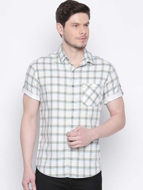 

Mufti Men White & Green Slim Fit Checked Casual Shirt