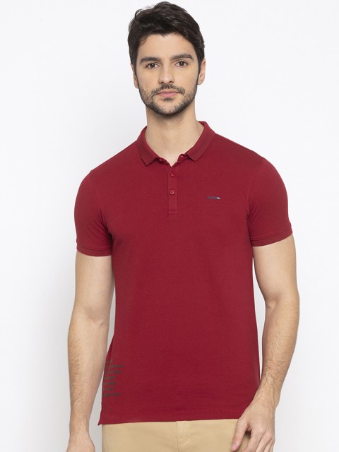 

SPYKAR Men Red Solid Polo Collar T-shirt