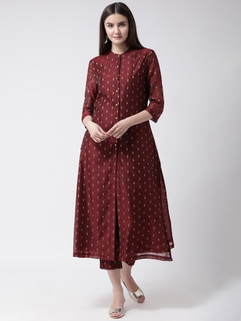 

Aayna Women Maroon Self Design Kurta with Trousers