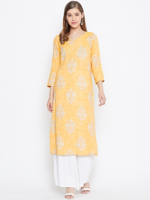 

Be Indi Women Yellow & White Printed Straight Kurta