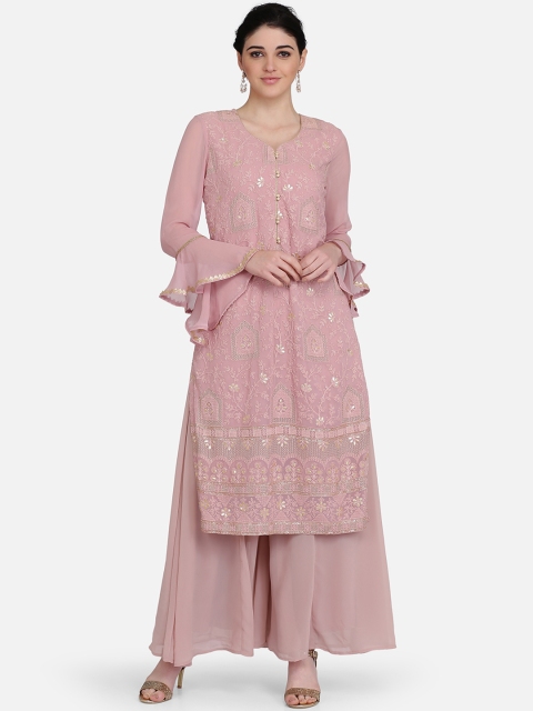 

Ojjasvi Women Pink Embroidered Straight Kurta
