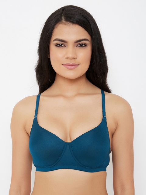 

Clovia Teal Blue Solid Underwired Lightly Padded T-shirt Bra BR1644P08