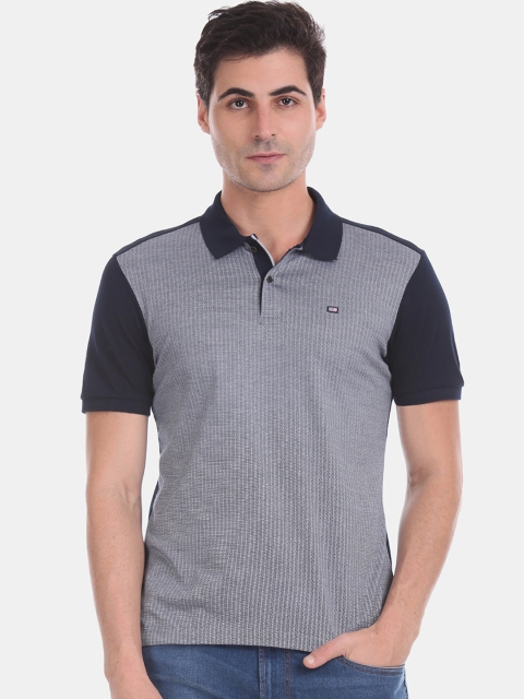 

Arrow Men Navy Blue & Grey Colourblocked Polo Collar Knitted T-shirt