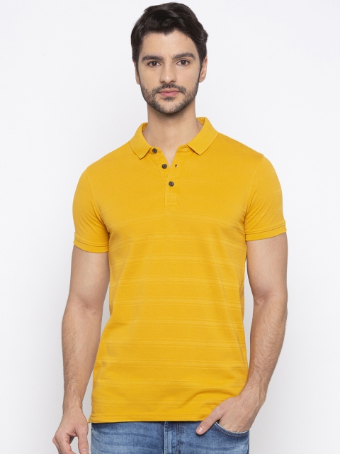 

SPYKAR Men Mustard Yellow Striped Polo Collar T-shirt