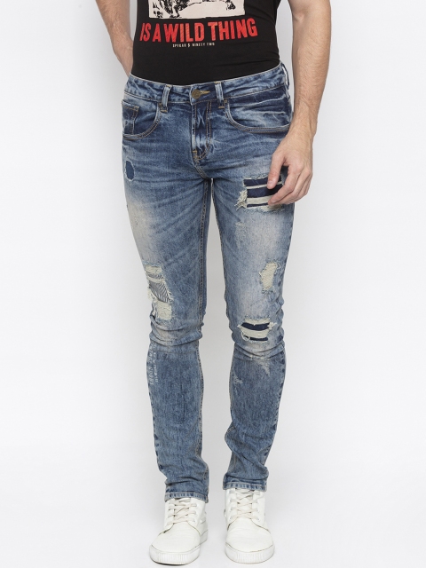 

SPYKAR Men Blue Skinny Fit Low-Rise Highly Distressed Jeans