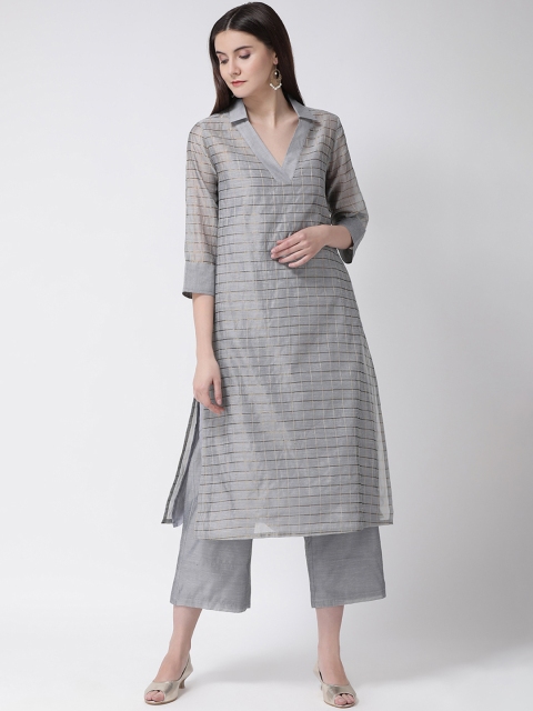

Aayna Women Grey Striped Kurta with Trousers