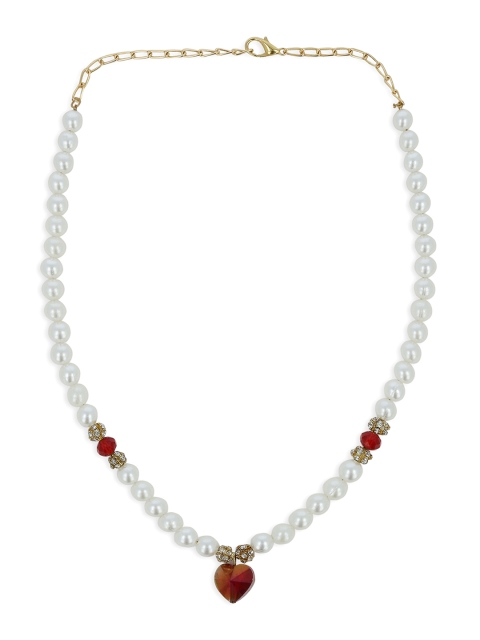 AKSHARA Girls Red & White Synthetic Handcrafted Necklace