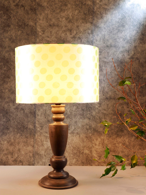 

Grated Ginger White & Green Printed Bedside Table Lamp with Shade