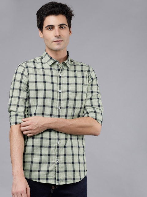 

HIGHLANDER Men Green & Navy Blue Slim Fit Checked Casual Shirt