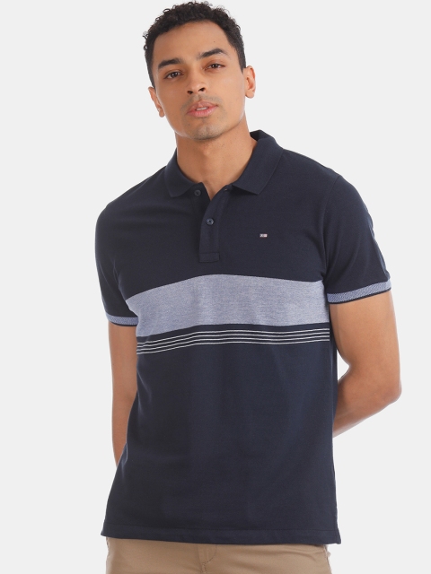 

Arrow Sport Men Navy Blue Striped Polo Collar T-shirt