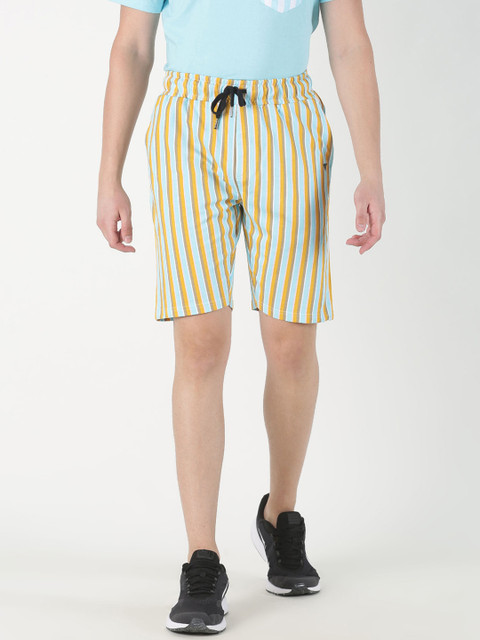 

Blue Saint Men Yellow Striped Slim Fit Regular Shorts