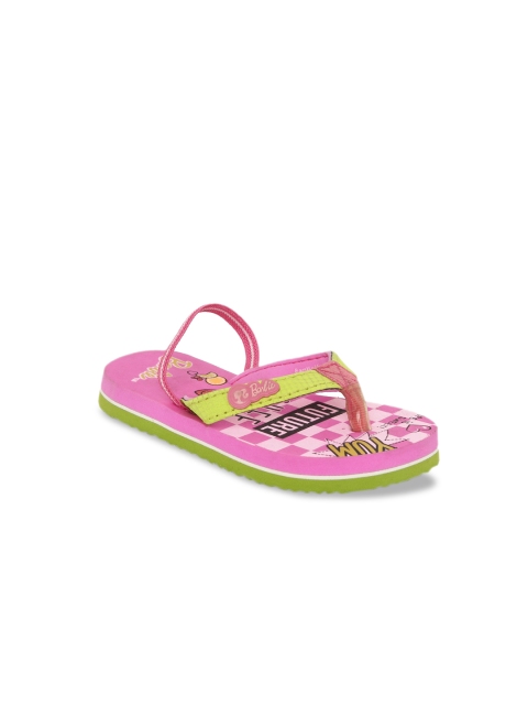 

toothless Girls Green & Pink Printed Barbie Thong Flip-Flops